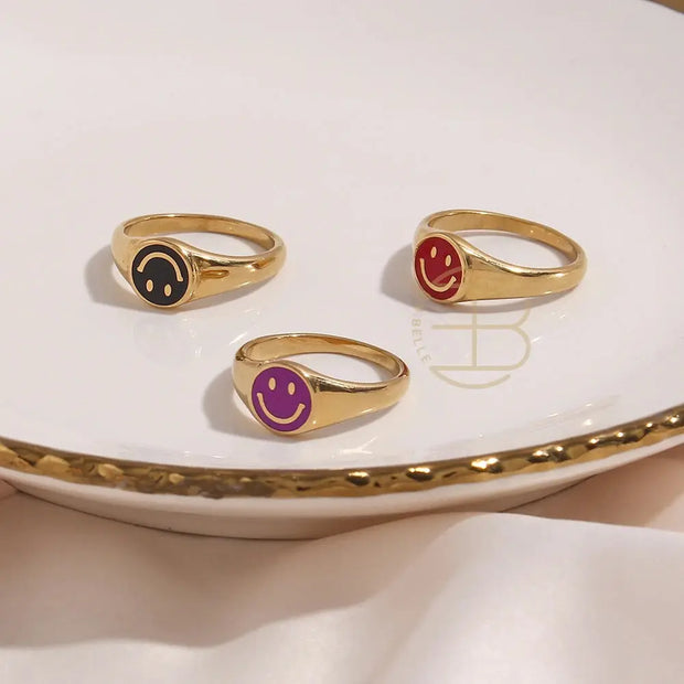 Happy Day Smiling Face Rings - Gold Plated Minimal Stacking Midi Ring Wicked Tender