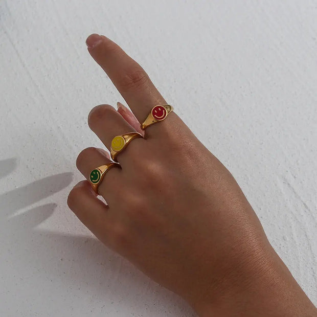 Happy Day Smiling Face Rings - Gold Plated Minimal Stacking Midi Ring Wicked Tender