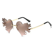 Tinted Lens Rimless Sunglasses Heart On Fire - Heart Flame Sunglasses, Heart Shaped Sunglasses, Fire Shaped Sunglasses, Tinted Lens Rimless Sunglasses, Womens Cat Eye Sunglasses Wicked Tender