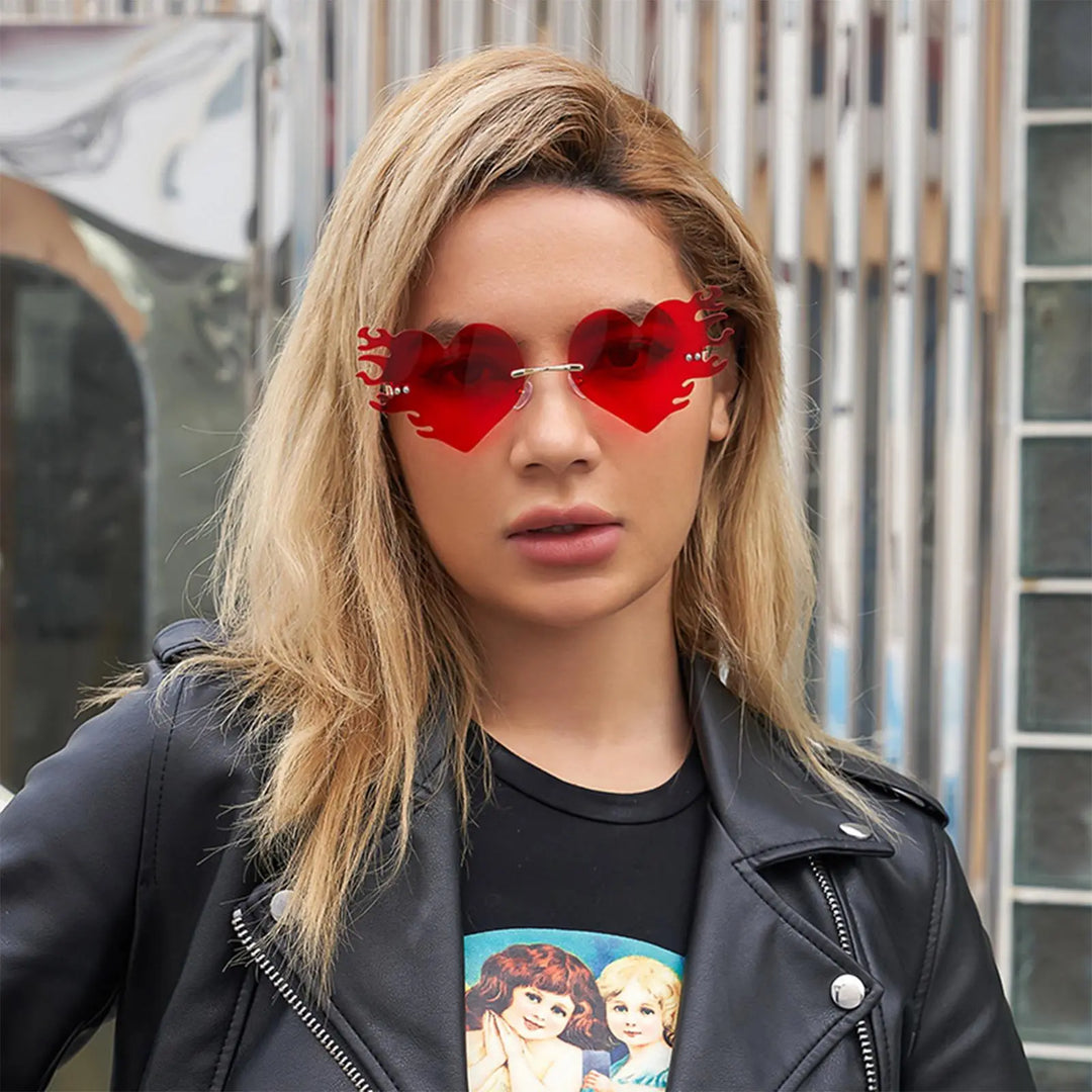 Heart On Fire - Heart Flame Shaped Tinted Lens Rimless  display picture 2