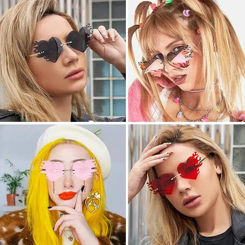 Heart On Fire - Heart Flame Shaped Tinted Lens Rimless  display picture 1