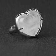 Heart Shaped Gemstone Crystal Ring - Handmade Adjustable Silver Tone Ring With Natural Stone Wicked Tender