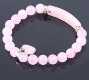 Heart Shaped Rose Quartz Crystal Gemstone Pendant Bracelet - Handmade Polished Pink Stone Beads & Bar Wicked Tender