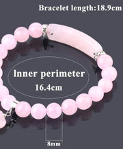 Heart Shaped Rose Quartz Crystal Gemstone Pendant Bracelet - Handmade Polished Pink Stone Beads & Bar Wicked Tender