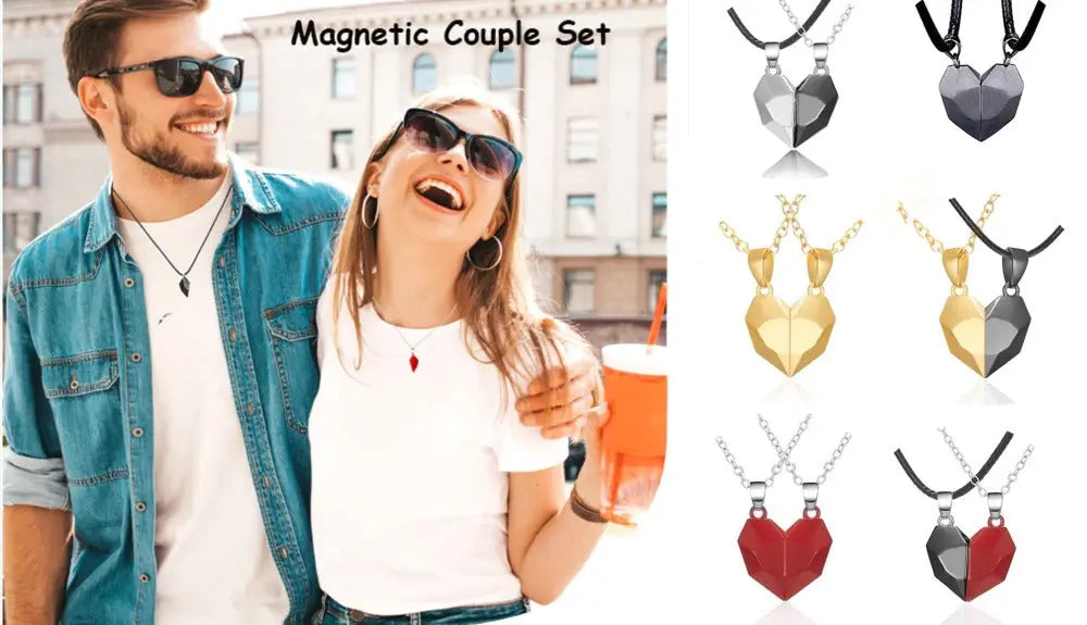 Matching Magnetic Half Hearts His and Her Necklaces Set