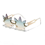 High Leaf - Women's Unique Medium Frame Rimless Maple Leaf -Shaped Fashion Sunglasses, Clear Gradient Neon Coloured Lens Wicked Tender