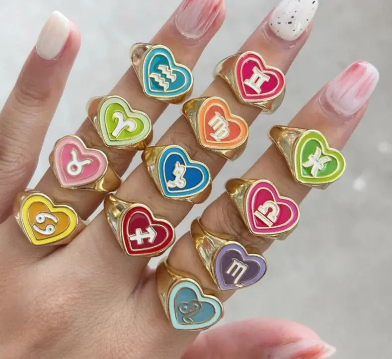 Horoscope Heart Rings - Colourful Open Adjustable Astrology Sign ...