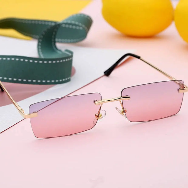 Pink Transparent Sunglasses Hot Summer - Pink Transparent Sunglasses Small Rectangle Sunglasses for Women Pink Rimless Sunglasses Wicked Tender