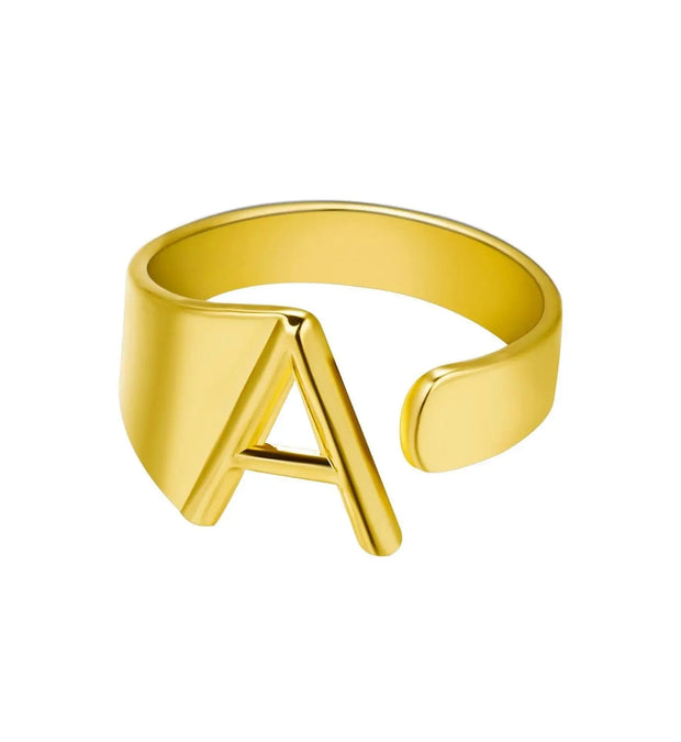 Initial Letter Alphabet Ring - Personalized Adjustable Name Ring Individual Letters Wicked Tender