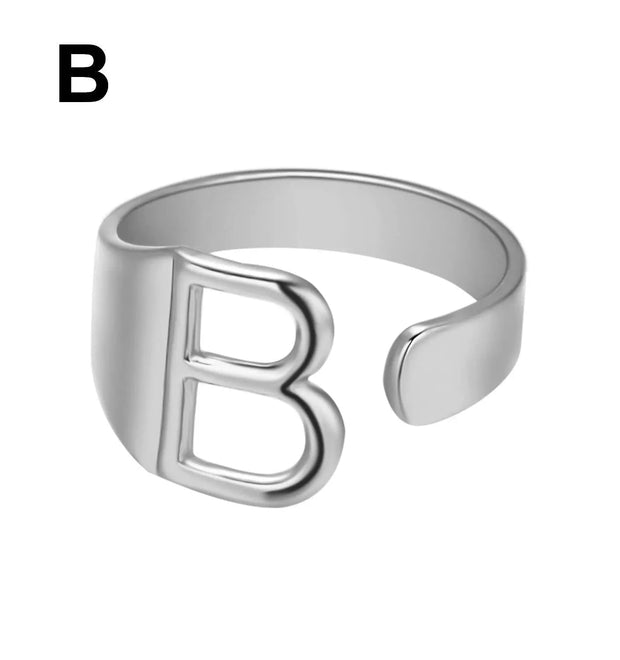 Initial Letter Alphabet Ring - Personalized Adjustable Name Ring Individual Letters Wicked Tender