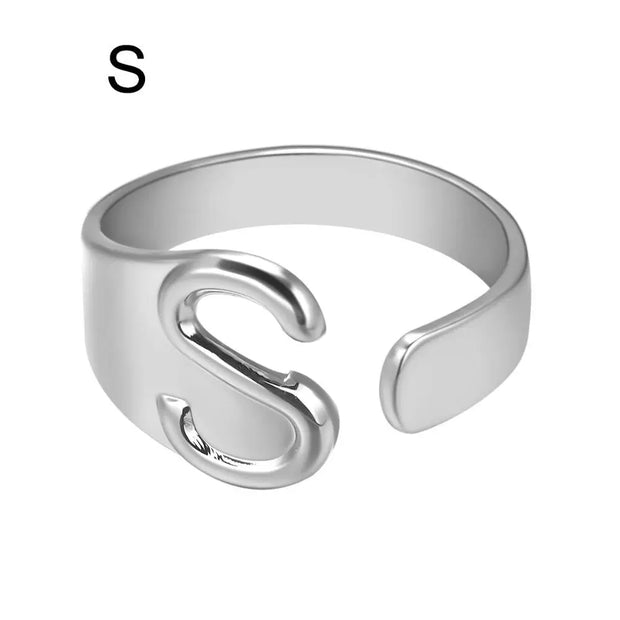 Initial Letter Alphabet Ring - Personalized Adjustable Name Ring Individual Letters Wicked Tender