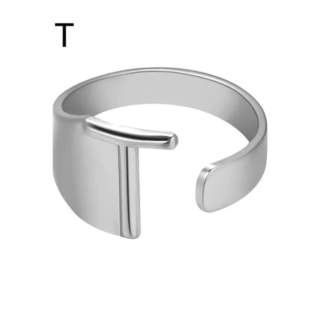 Initial Letter Alphabet Ring - Personalized Adjustable Name Ring Individual Letters Wicked Tender