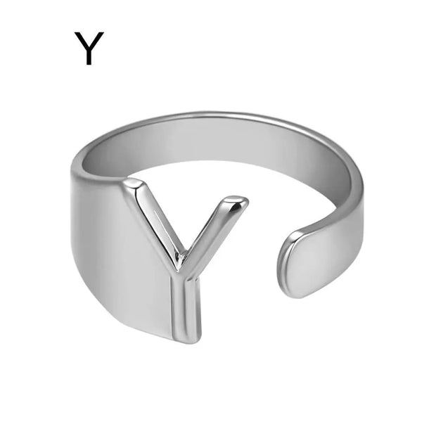 Initial Letter Alphabet Ring - Personalized Adjustable Name Ring Individual Letters Wicked Tender