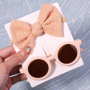 Kids Sunglasses with Bow Headbands - 2 Piece Small Round Sunglasses with Knotted Bow Headband Cute Sunglasses for Girls Flower Shaped Sunglasses Transparent Sunglasses with Cat Ears Sunglasses with Animal Ears Wicked Tender