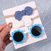 Kids Sunglasses with Bow Headbands - 2 Piece Small Round Sunglasses with Knotted Bow Headband Cute Sunglasses for Girls Flower Shaped Sunglasses Transparent Sunglasses with Cat Ears Sunglasses with Animal Ears Wicked Tender