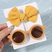 Kids Sunglasses with Bow Headbands - 2 Piece Small Round Sunglasses with Knotted Bow Headband Cute Sunglasses for Girls Flower Shaped Sunglasses Transparent Sunglasses with Cat Ears Sunglasses with Animal Ears Wicked Tender