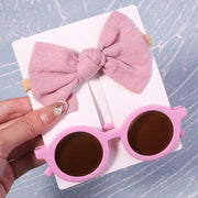 Kids Sunglasses with Bow Headbands - 2 Piece Small Round Sunglasses with Knotted Bow Headband Cute Sunglasses for Girls Flower Shaped Sunglasses Transparent Sunglasses with Cat Ears Sunglasses with Animal Ears Wicked Tender