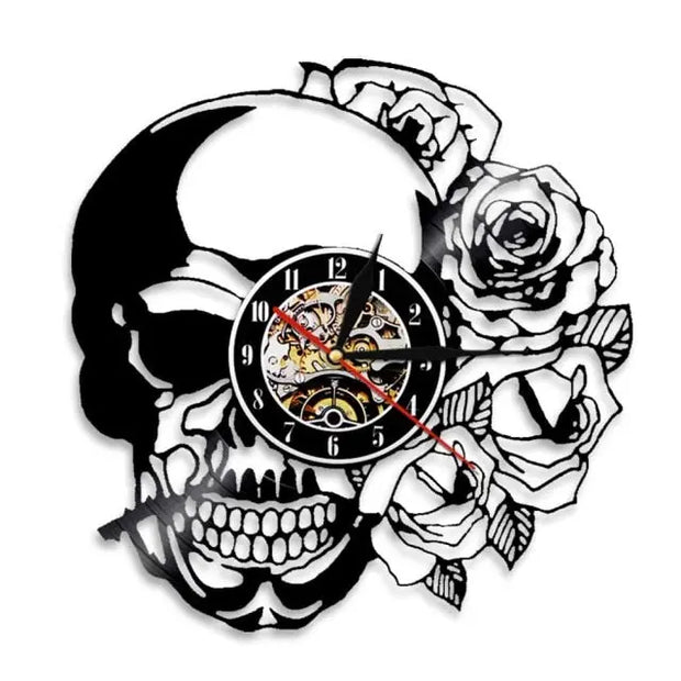 LED Skull and Roses Wall Art Clock - 7 Colour Remote Controlled Passionate and Intense Home Art Halloween Decoration Wicked Tender