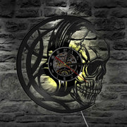LED Skull with Headphones Wall Clock - 7 Colour Remote Controlled Scary Unique Home Art Halloween Decoration Wicked Tender