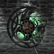 LED Skull with Headphones Wall Clock - 7 Colour Remote Controlled Scary Unique Home Art Halloween Decoration Wicked Tender