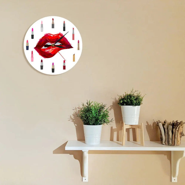 Lip Service - Red Lipstick Makeup Art Wall Clock Decoration Wicked Tender