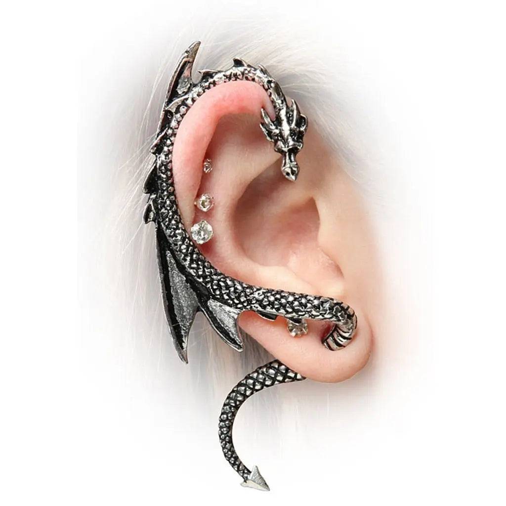Long Evil Dragon Ear Cuff Dragon Wing Ear Cuff, Black Ear Cuff, Large Ear Cuff, Gothic Ear Cuffs, Halloween Ear Cuffs