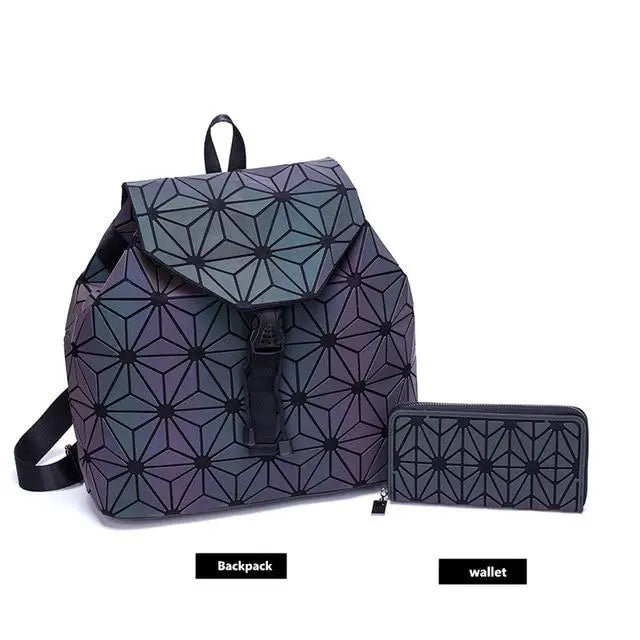 Geometric Pattern Backpack with Wallet Luminous Geometric Backpack, Clutch and Wallet Set  main image 2