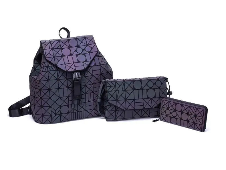 Luminous Geometric Backpack, Clutch and Wallet Set  display picture 3