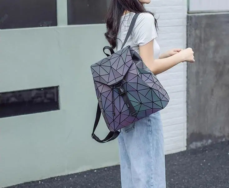 Luminous Geometric Backpack, Clutch and Wallet Set 