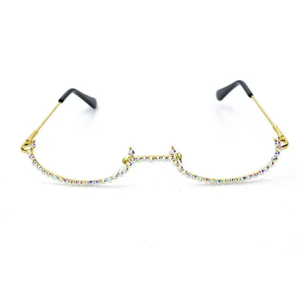Luna - No Lens Half-Moon Frame Vintage Fashion Eyeglasses with Rhinestones Wicked Tender