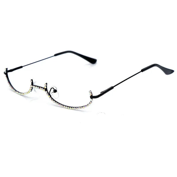 Luna - No Lens Half-Moon Frame Vintage Fashion Eyeglasses with Rhinestones Wicked Tender