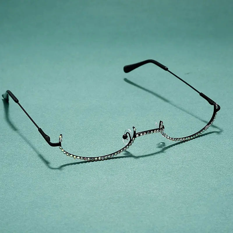 Spectacles Half Frame Luna - Half Moon Glasses Rhinestone Frame Glasses No Lens Glasses ...