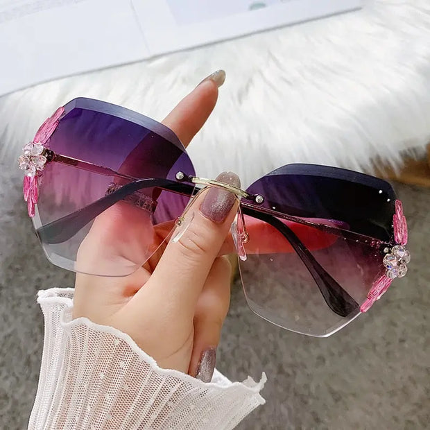 Aviator Sunglasses with Rhinestones - Women's Sunglasses With Rhinestones Pink Rimless Sunglasses Wicked Tender