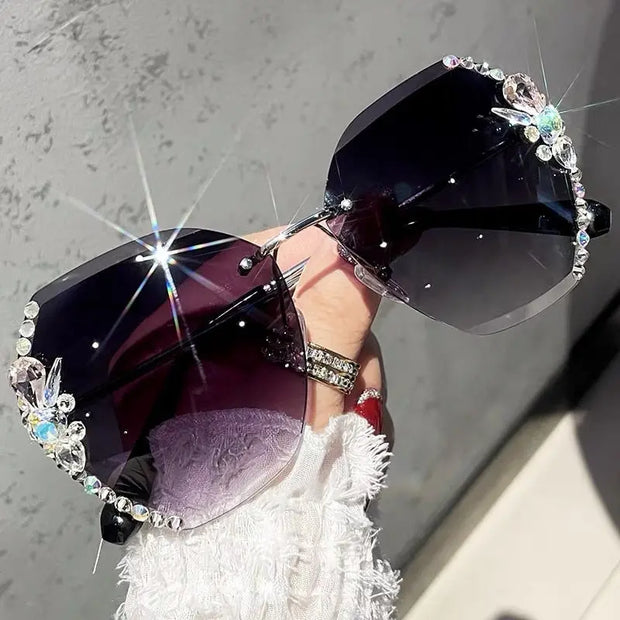 Aviator Sunglasses with Rhinestones - Women's Sunglasses With Rhinestones Pink Rimless Sunglasses Wicked Tender