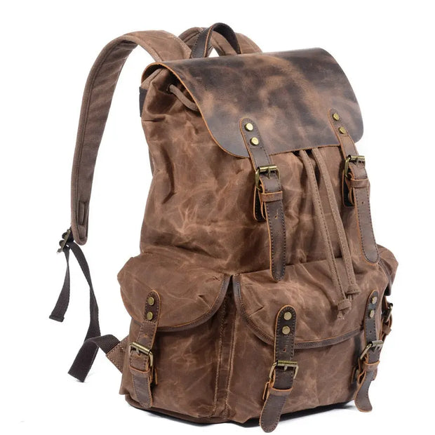 Men's Genuine Leather Canvas Backpack - Large Capacity Waterproof Rucksack Wicked Tender