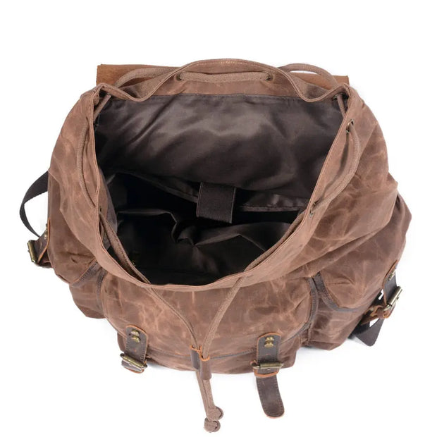Men's Genuine Leather Canvas Backpack - Large Capacity Waterproof Rucksack Wicked Tender