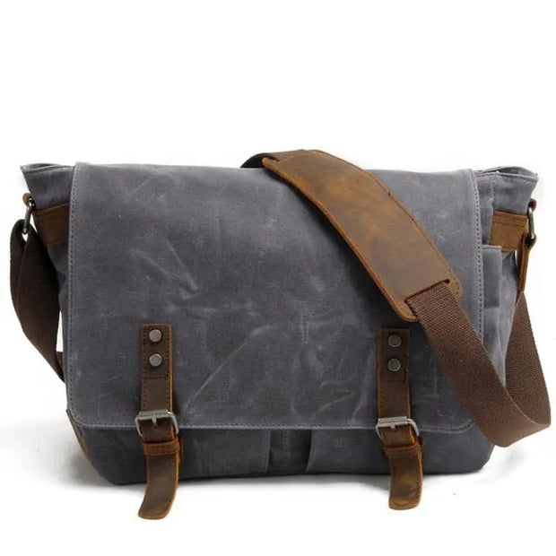 Men's Genuine Leather Vintage Canvas Bag - Messenger Travel Briefcase with Strap Wicked Tender