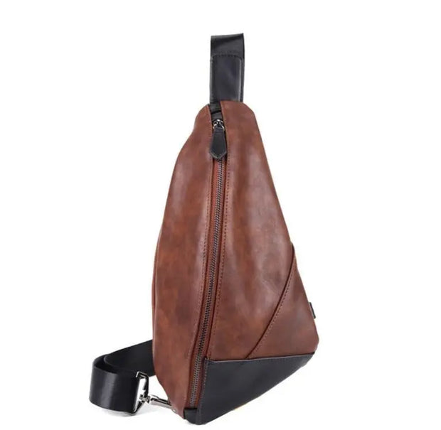 Men's PU Leather Crossbody Sling Bag - Faux Leather Hobo Messenger Bag with Large Center Zipper, Interior Cellphone Pocket Wicked Tender