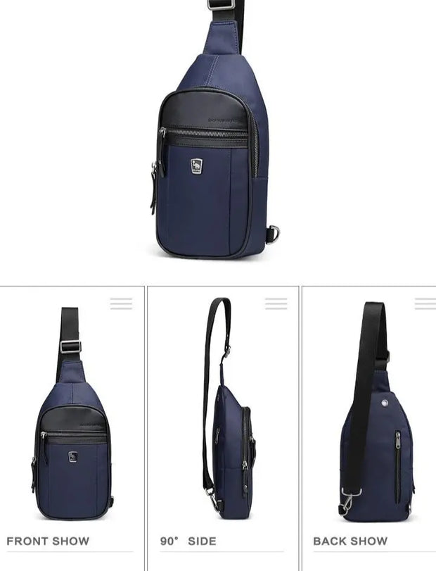Men's Waterproof Crossbody Sling Messenger Bag - Nylon, PU Leather Trim, Casual  Travel Bag in Black or Navy Blue Wicked Tender