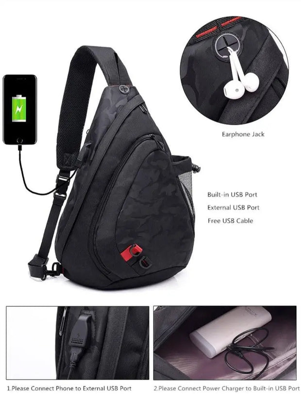 Men's Waterproof Crossbody Sport Sling Bag - Nylon Messenger Bag with Adjustable Shoulder Strap Wicked Tender