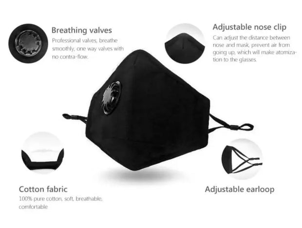 N95 Anti-Pollution Cotton Mask - Carbon Filter, with Breathing Valve ...