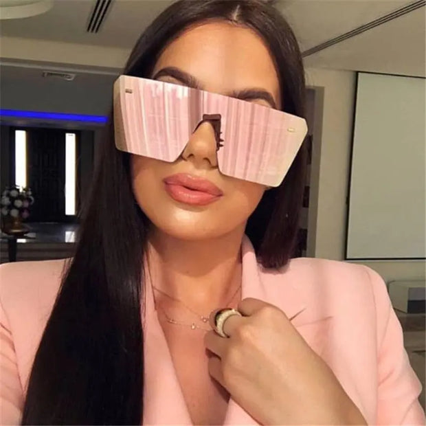 Oversized Mirror Sunglasses - Flat Top Shield Visor Sunglasses Pink Mirror Sunglasses Womens Wicked Tender