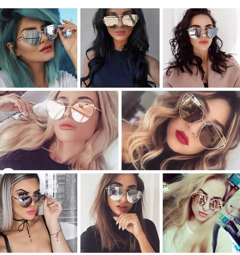 Panthera Oversized Mirror Cateye Sunglasses for Women Curved Aviator Black Blue