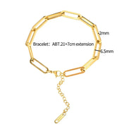 Paper Clip Shaped Chain Bracelet - Adjustable Gold Plated Minimal Stainless Steel Rectangle Chain Link Bracelet Wicked Tender