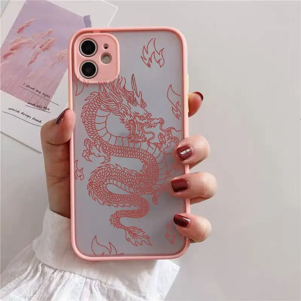 Pastel Dragon Phone Case - Colorful Chinese Dragon Phone Case Clear Dragon Phone Case Blue Green Black Pink Dragon Phone Case for iPhone 11, 12, 13, 14, Pro, Pro Max, Mini, SE, X, XS, XR Wicked Tender
