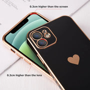 Pastel Phone Case with Gold Heart - Solid Plating Phone Case, Shiny Phone Case with Gold Heart for iPhone 11, 12, 13, 14, Pro, Pro Max, Plus, SE Wicked Tender