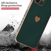 Pastel Phone Case with Gold Heart - Solid Plating Phone Case, Shiny Phone Case with Gold Heart for iPhone 11, 12, 13, 14, Pro, Pro Max, Plus, SE Wicked Tender