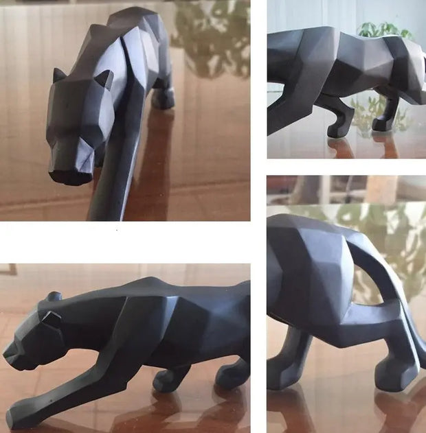 Prowling Black Panther Statue - Modern Geometric Abstract Indoor Home Jungle Wildlife Decoration Animal Sculpture for Tabletop Wicked Tender