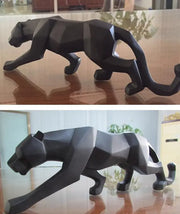 Prowling Black Panther Statue - Modern Geometric Abstract Indoor Home Jungle Wildlife Decoration Animal Sculpture for Tabletop Wicked Tender