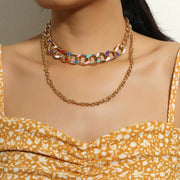 Rainbow Gold Chain Necklace - Thick Colourful Statement Jewelry Wicked Tender